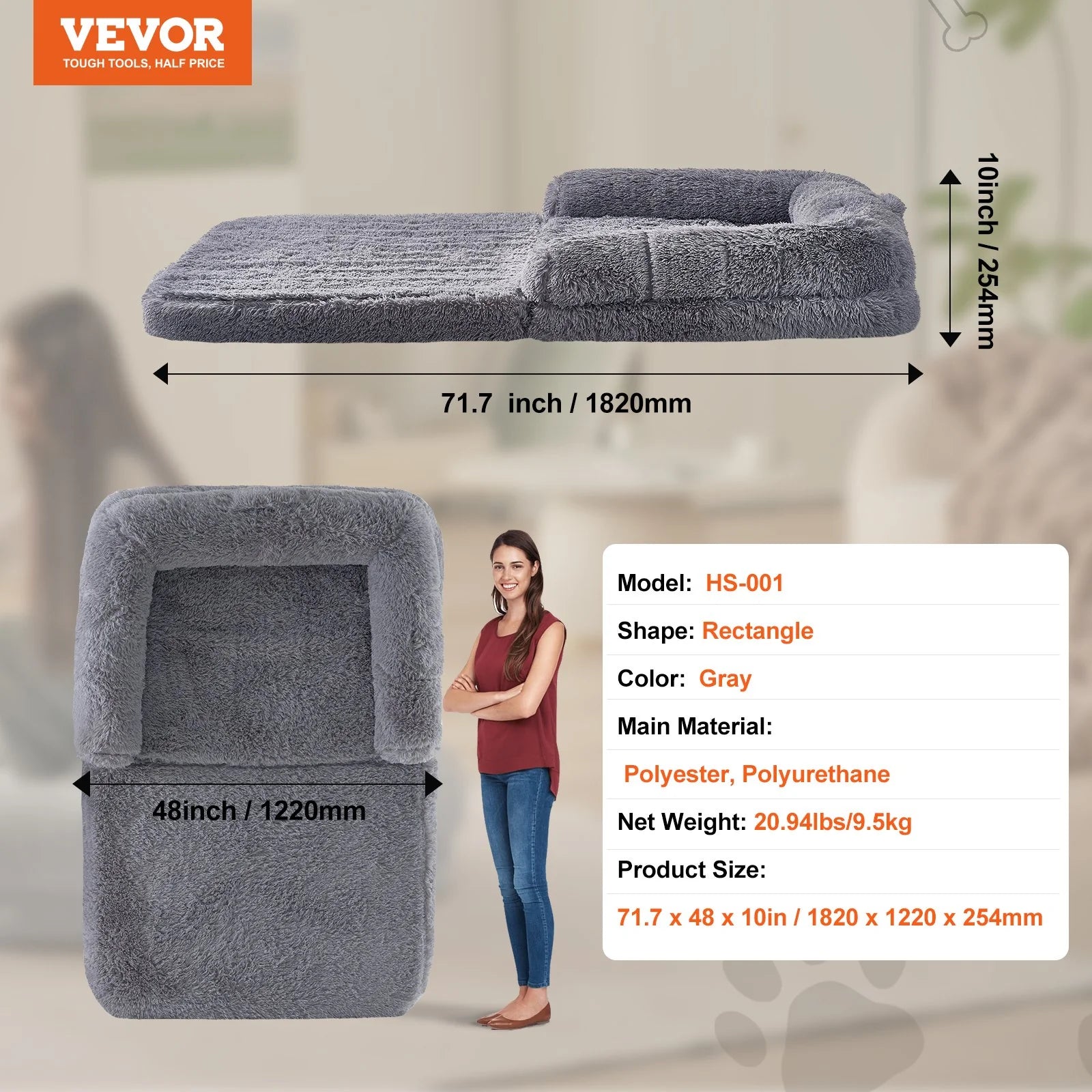 VEVOR Human Dog Bed 72 X48X10In Large Human Size Dog Bed Washable PV Velvet