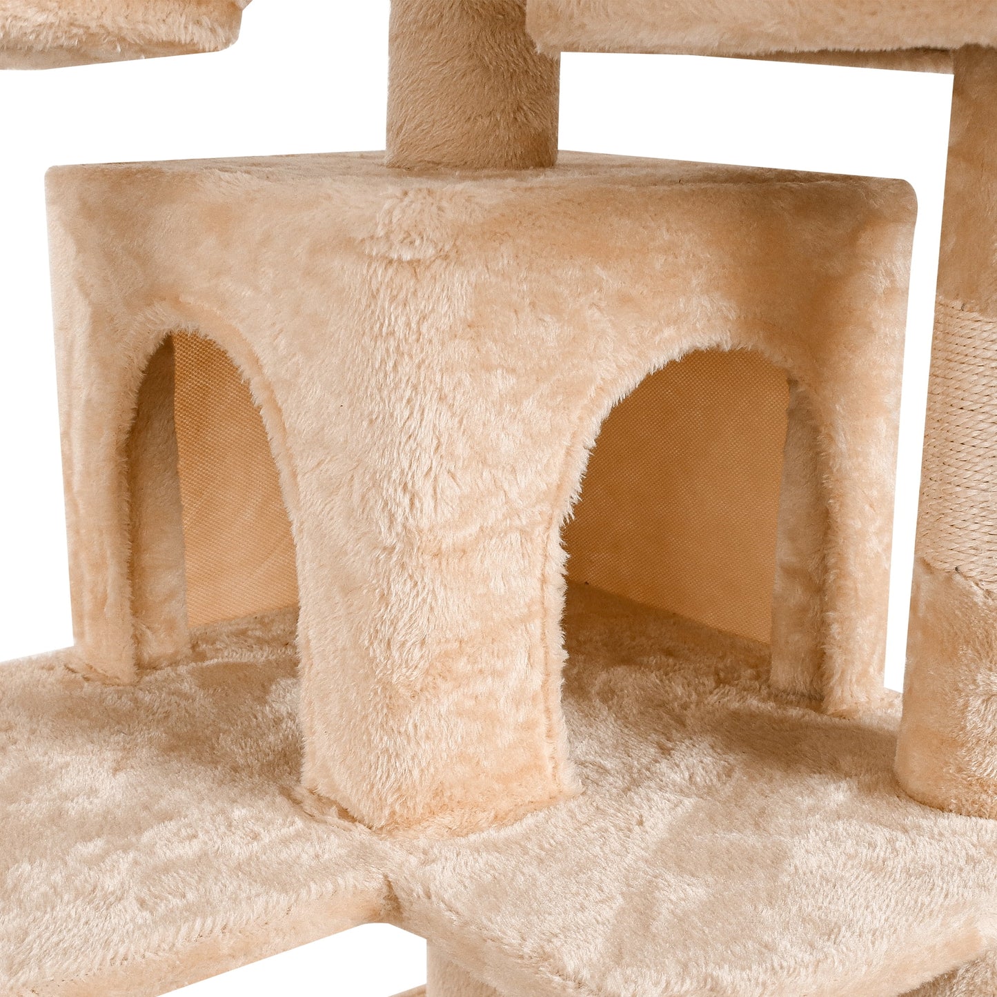 69" Cat Tree for Large Cats, Indoor Cat Tower for Cozy Plush Perches Multi-Level Cat Condo Play House, Beige