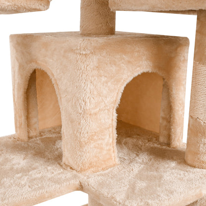 69" Cat Tree for Large Cats, Indoor Cat Tower for Cozy Plush Perches Multi-Level Cat Condo Play House, Beige