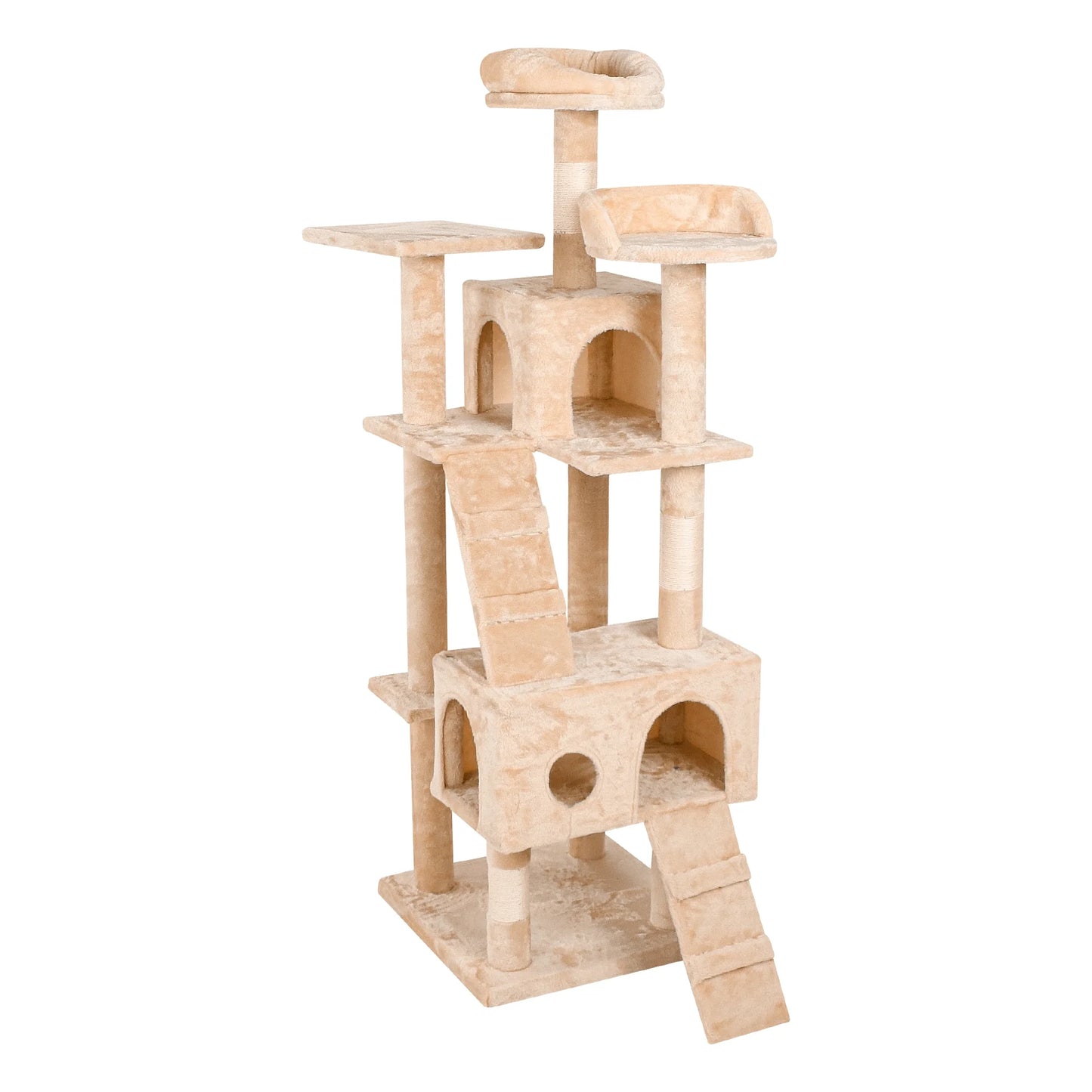 69" Cat Tree for Large Cats, Indoor Cat Tower for Cozy Plush Perches Multi-Level Cat Condo Play House, Beige