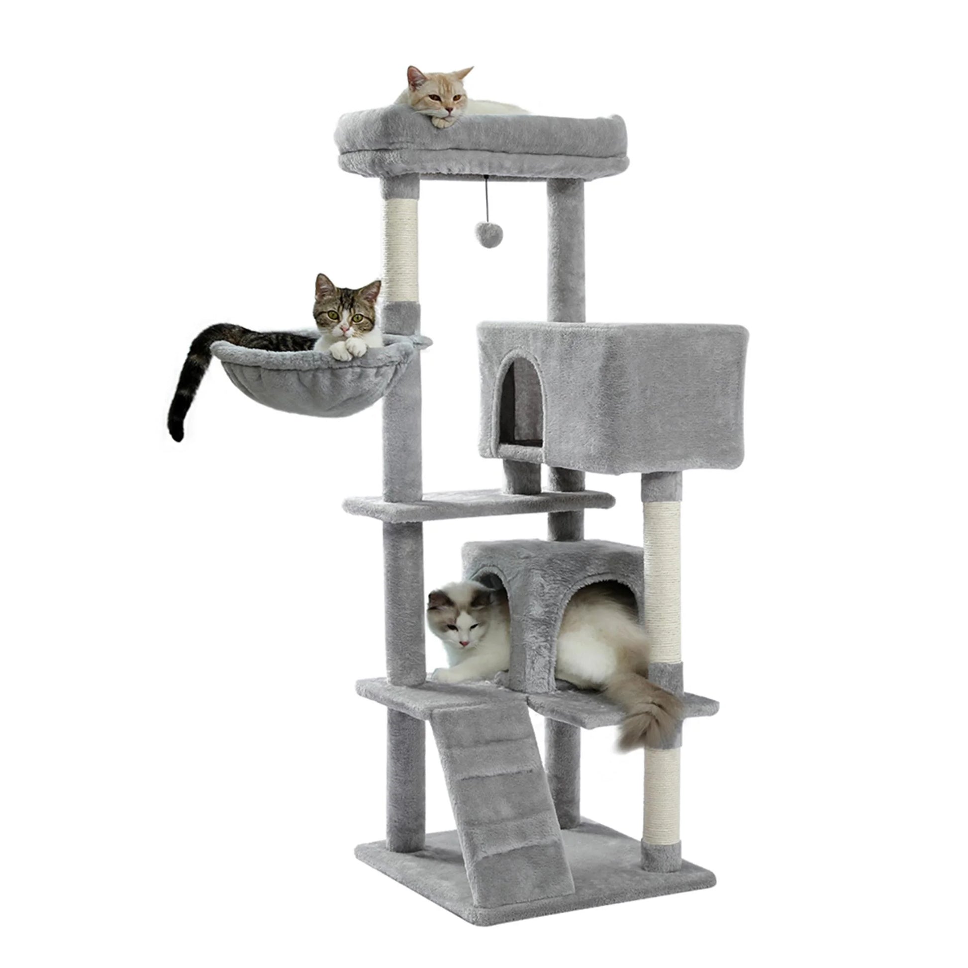 56" Multi-Level Cat Tree Tower House for Indoor Cats, Cat Condo Plush Perch with Scratching Posts, Gray