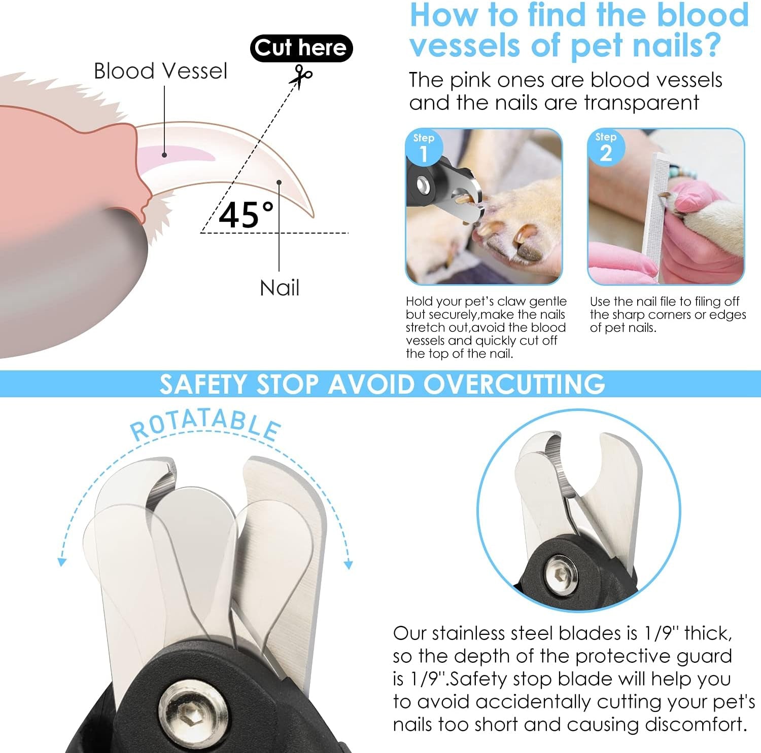 Dog Nail Clippers,Dog & Cat Pets Nail Clippers and Trimmer with Built-In Safety Guard to Avoid Over-Cutting Nails & Free Nail File,For Safe, Professional at Home Grooming