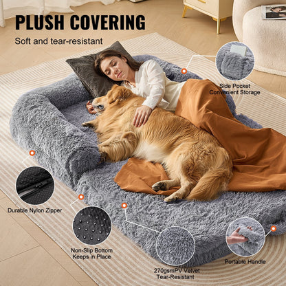 VEVOR Human Dog Bed 72 X48X10In Large Human Size Dog Bed Washable PV Velvet