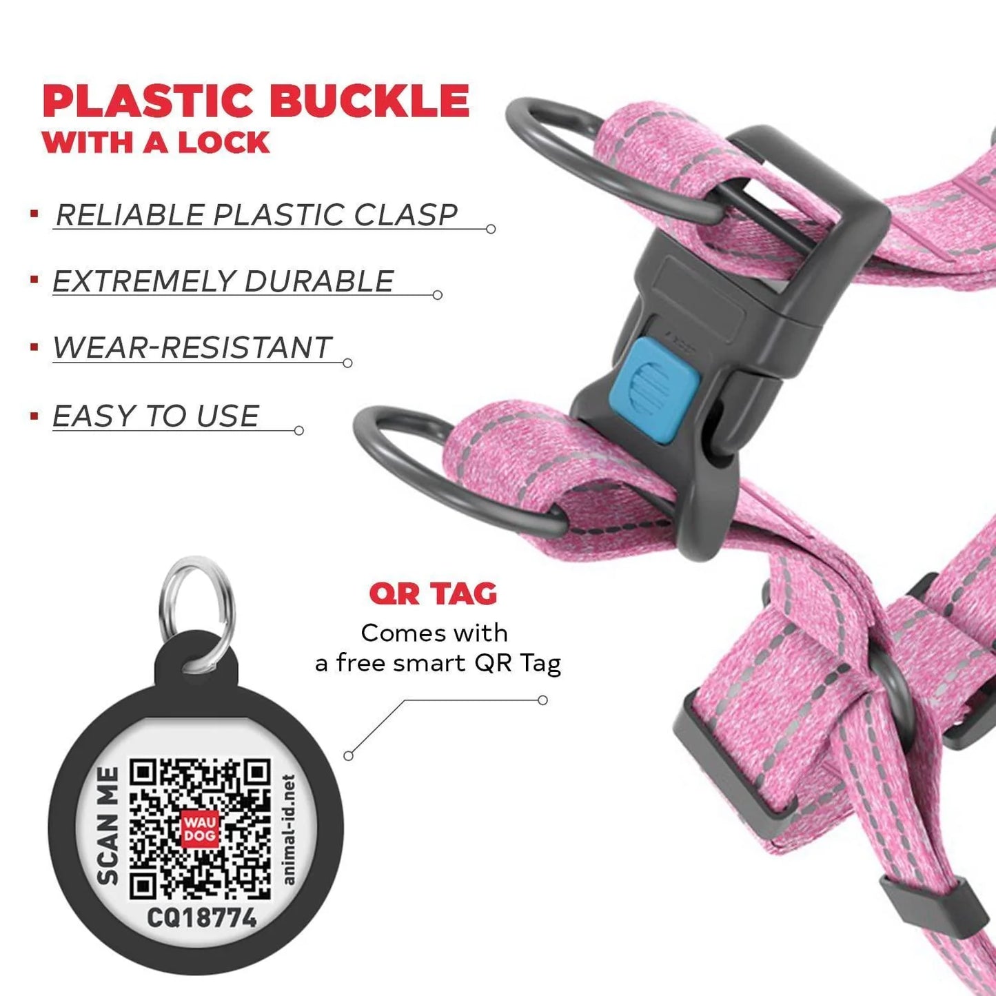 Pink Cotton Dog Harness Eco Friendly Adjustable for Medium Dogs M Size 2332 In