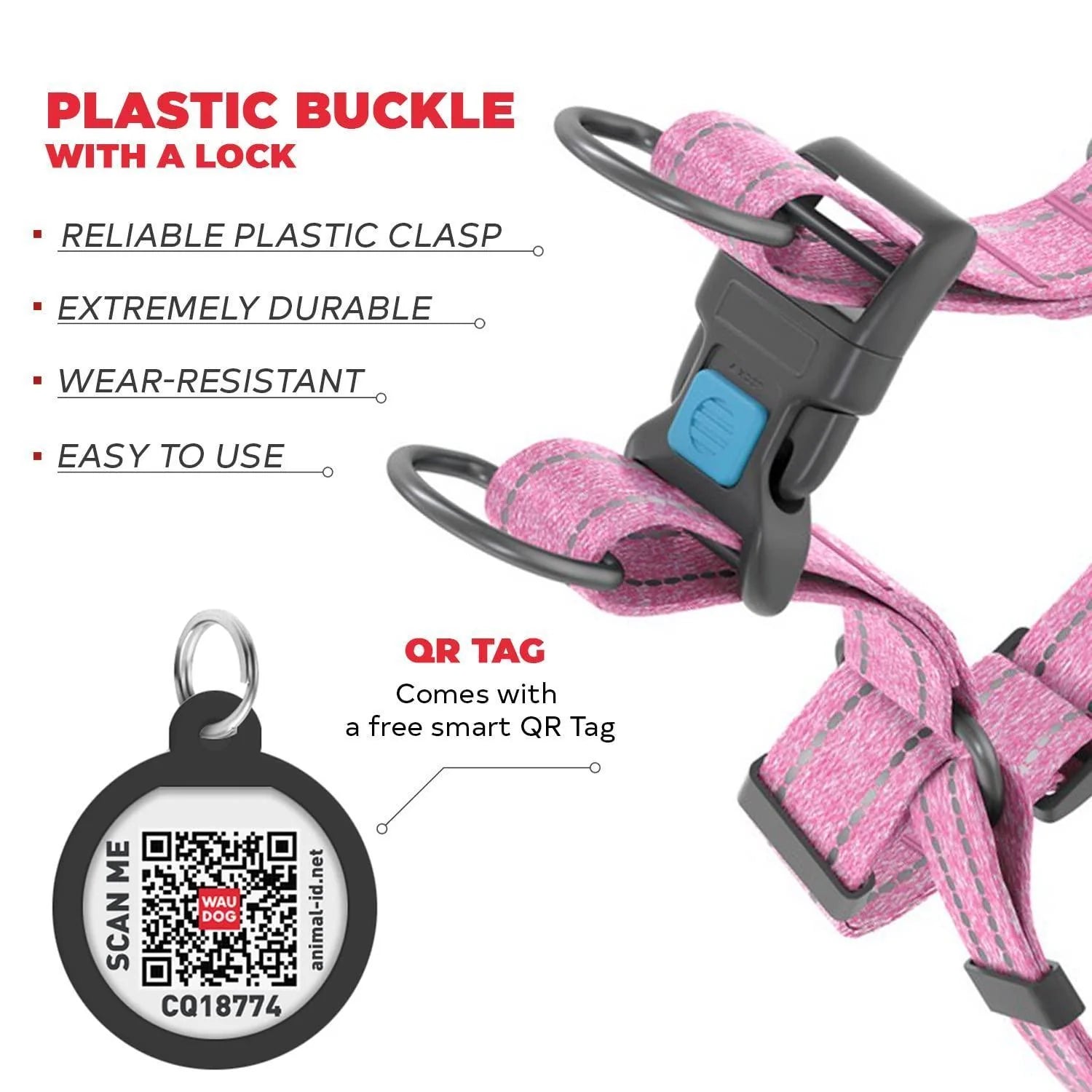 Pink Cotton Dog Harness Eco Friendly Adjustable for Medium Dogs M Size 2332 In