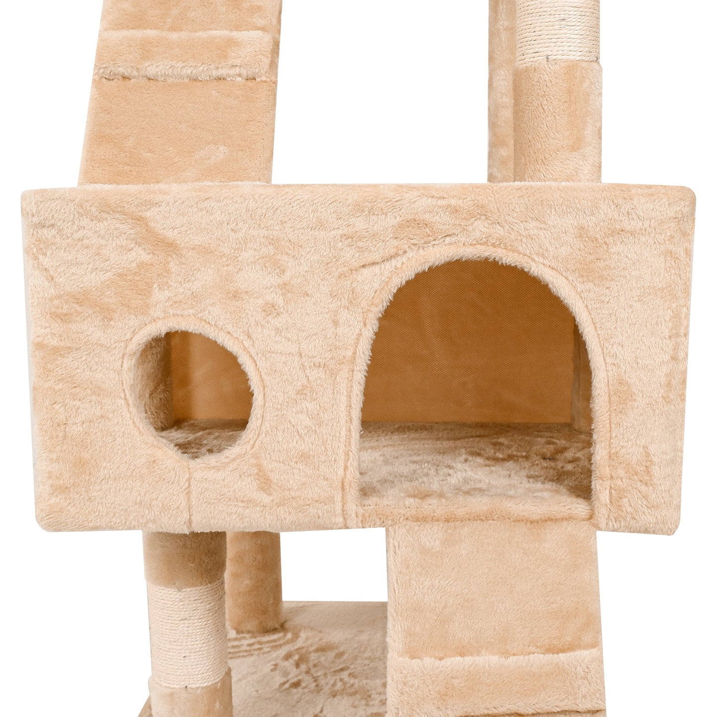 69" Cat Tree for Large Cats, Indoor Cat Tower for Cozy Plush Perches Multi-Level Cat Condo Play House, Beige