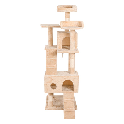 69" Cat Tree for Large Cats, Indoor Cat Tower for Cozy Plush Perches Multi-Level Cat Condo Play House, Beige